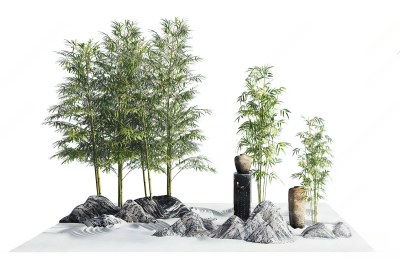新中式竹子假石景观小品3D模型下载